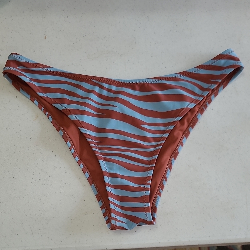 NWT Cupshe Blue & Brown Zebra Print Bikini Bottom Size Medium